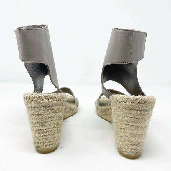 Vince Spencer Gray Leather Espadrille Wedge Sandals - Picture 4 of 7